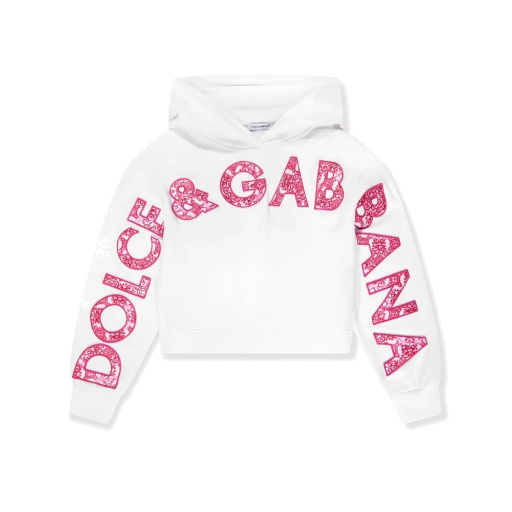 Dolce & Gabbana Kids White Hoodie with Pink Accents